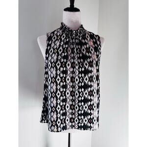 Roan + Ryan Diamond Print Sleeveless High Neck Top Size Small